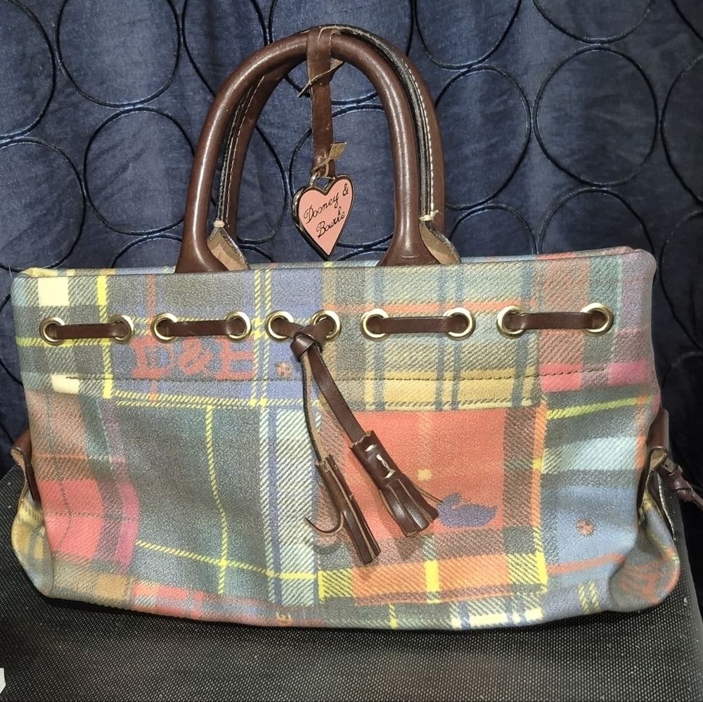 Dooney & Bourke Multicolor Plaid Satchel with Brown Accents